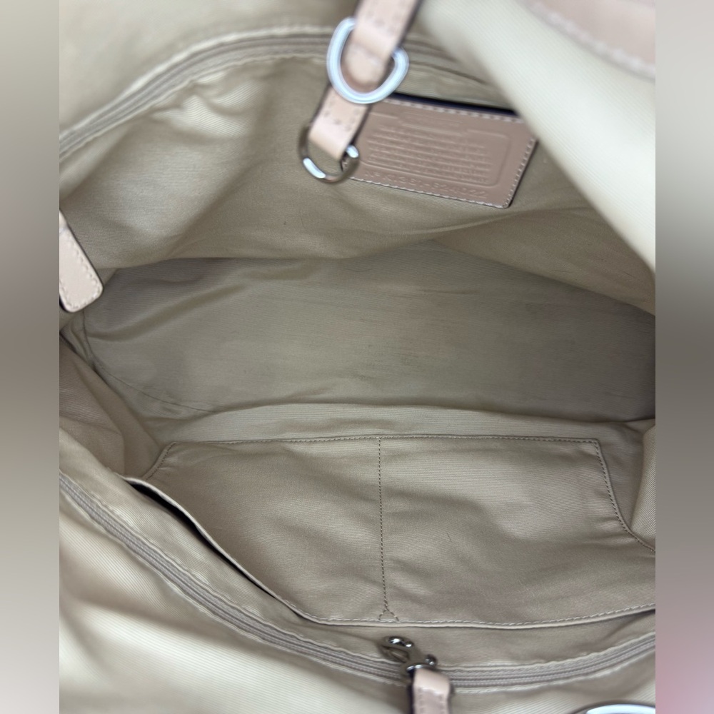 Coach Zebra Stripe Canvas Shoulder Tote w/ Double Hang Tags Beige Leather Trim - Picture 7 of 14